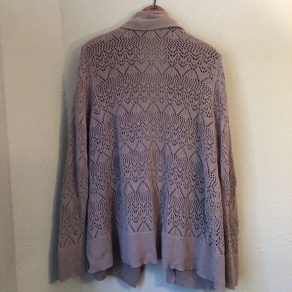 St. John's Bay Women's Open Cardigan 2X Taupe Crochet Knit 100% Cotton Cozy Warm - Picture 5 of 9